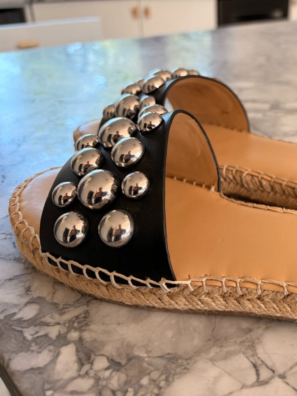 Never worn - Nine West Black Studded Espadrille Slide Sandals